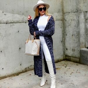 Long Navy Blue Knit Cardigan